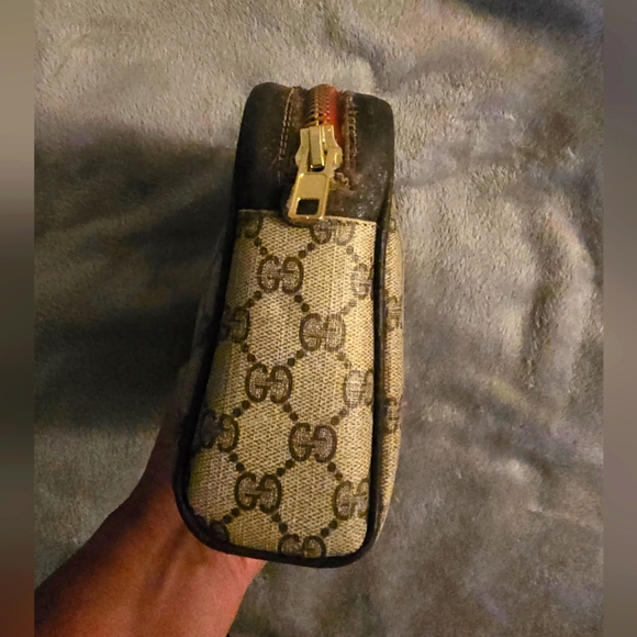 GUCCI Beige & Brown VINTAGE Ophidia Bag W Classic GG Monogram & Red/Green Stripe - Picture 3 of 8